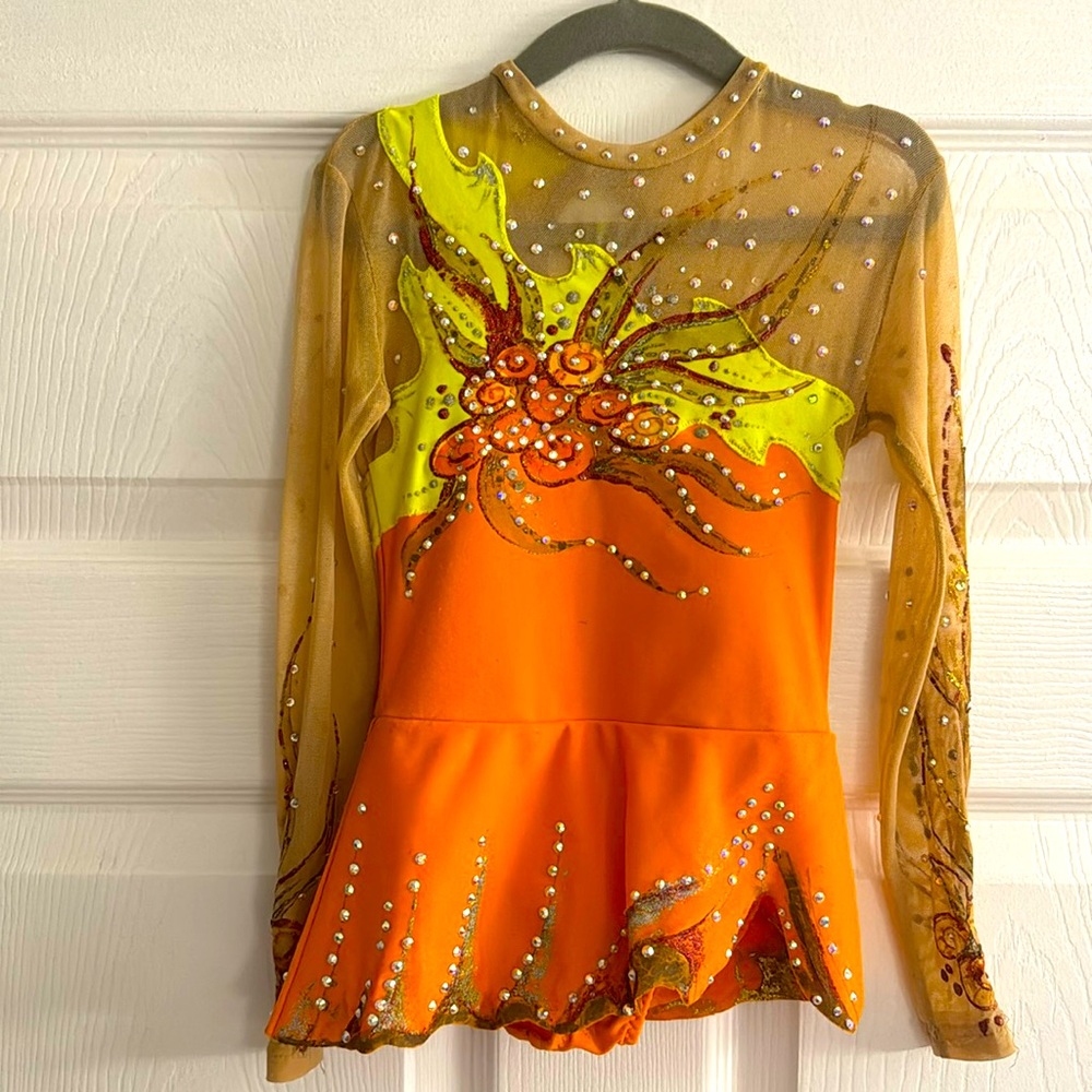 Girls Rhythmic Artistic Gymnastics Orange Sequence Leotard